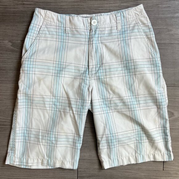 Y2K 00s Quiksilver Blue & White Plaid Shorts Embroidered Logo Surf Size 29 - Picture 2 of 7